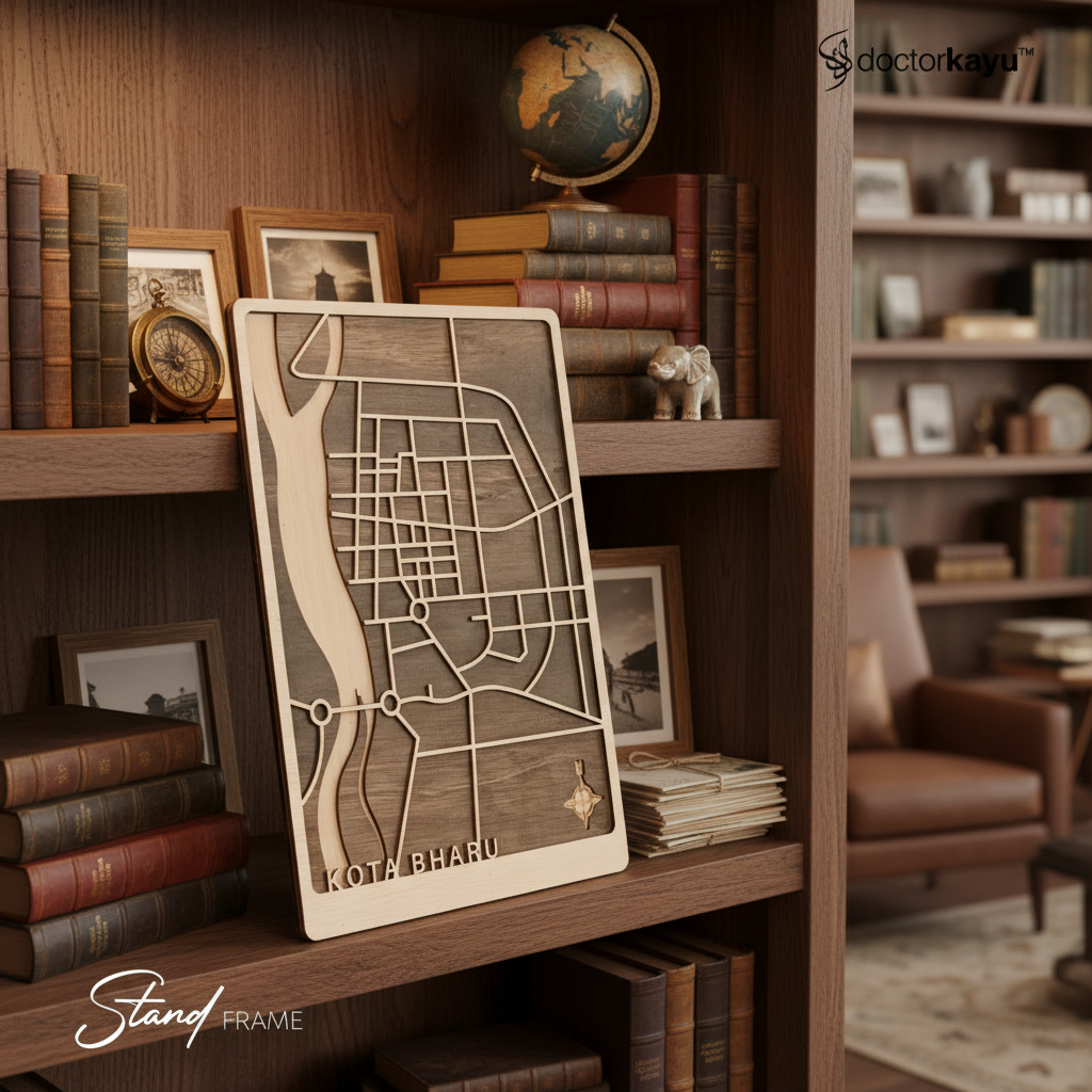 Malaysia Maps Frame on Bookshelf