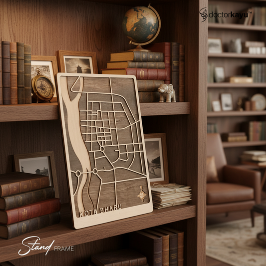 Malaysia Maps Frame on Bookshelf