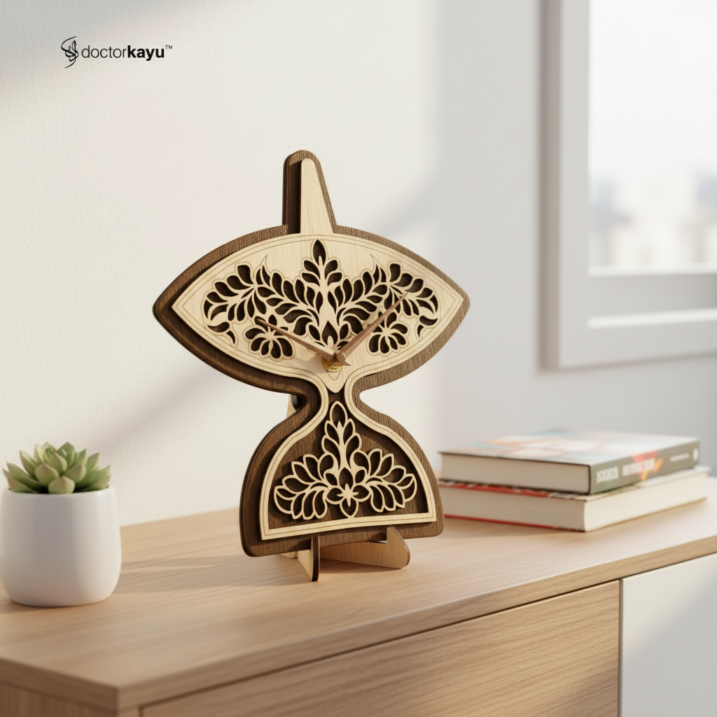 Wau Kucing Wall Clock on Table Display