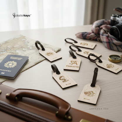 Wooden Luggage Tag - Travel Scene